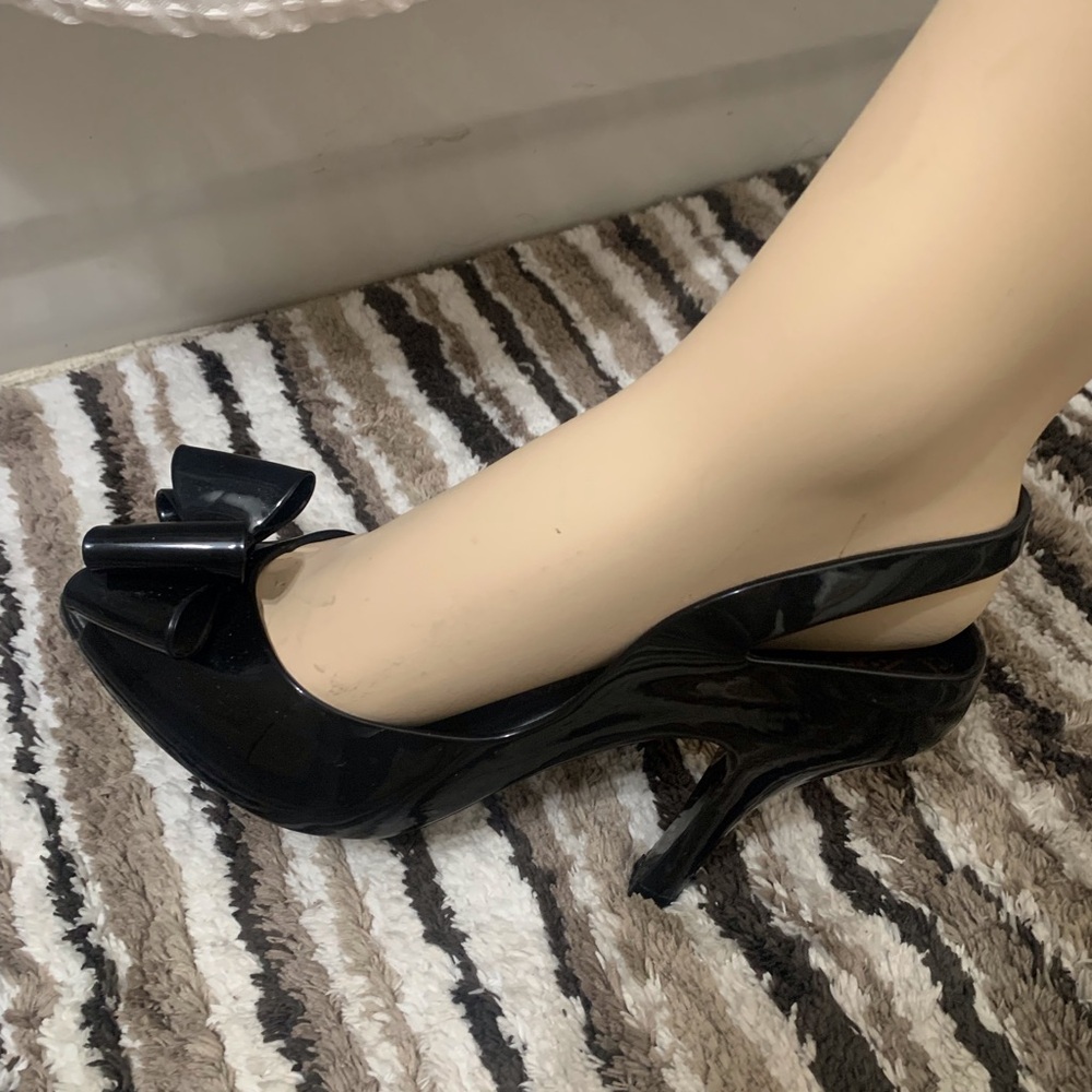Shiny Black Slingback Vivienne Westwood Melissa Y2K Style Heels With Bow Accents